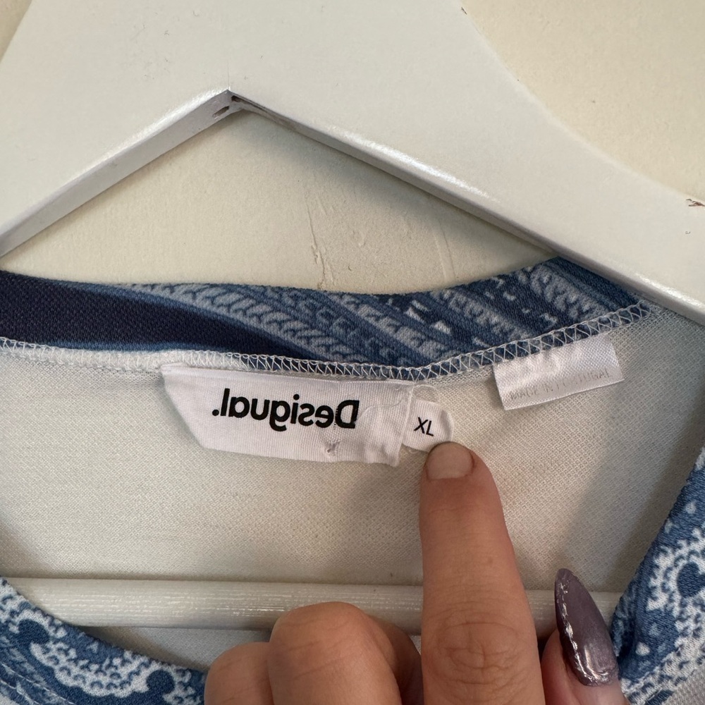 Desigual Blue and White POPASLEY Paisley women’s  Tee - Picture 3 of 5